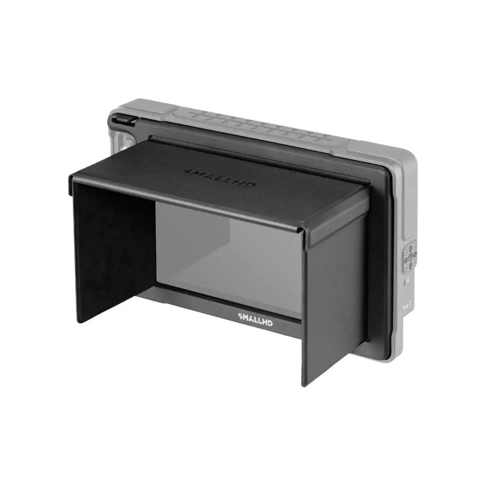 SmallHD_17-1233_Ultra-7-Sunhood_Quarter-Raised-Front-Left-Installed-No-Bottom-Flap---Faded.webp