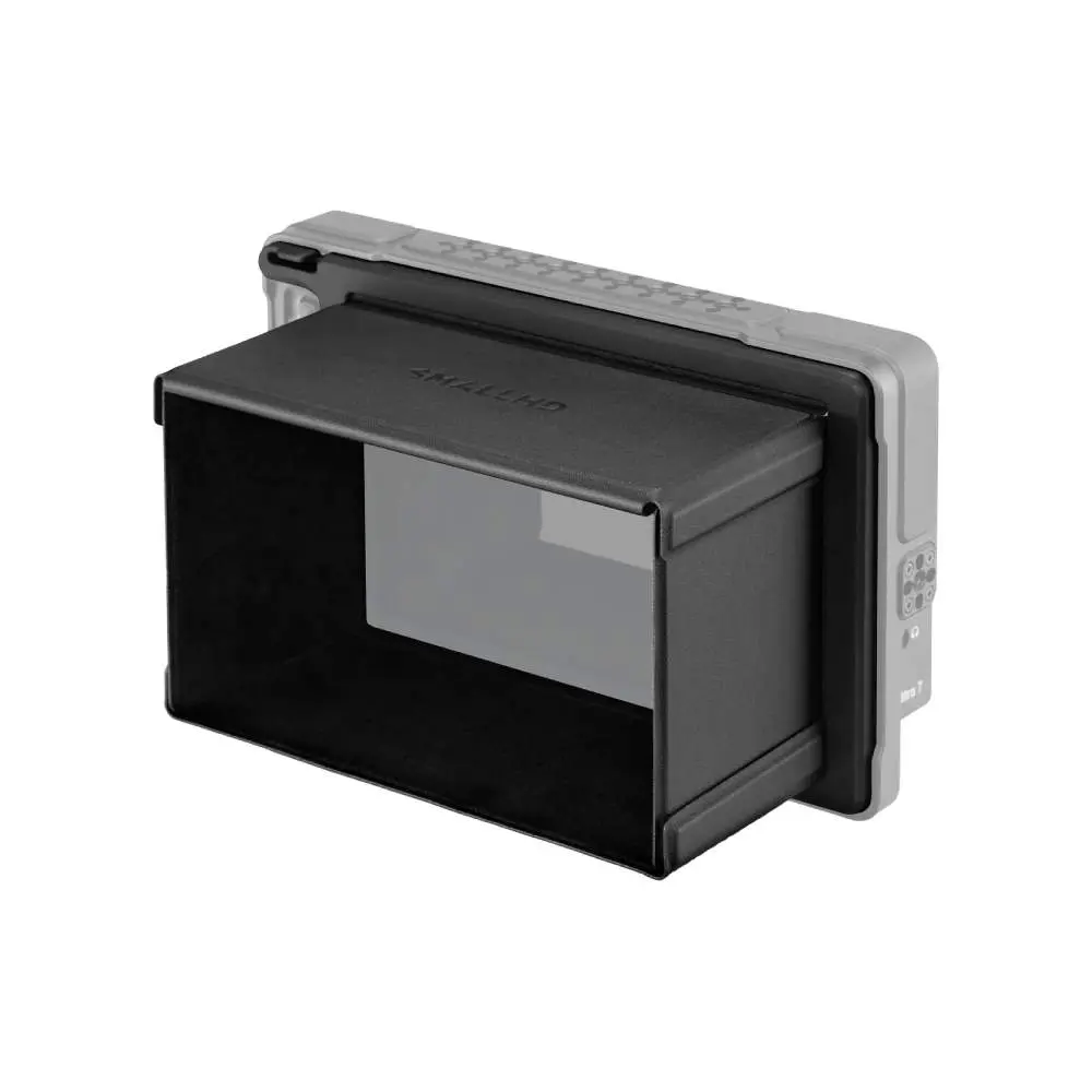 SmallHD_17-1233_Ultra-7-Sunhood_Quarter-Raised-Left-Installed-Faded.webp